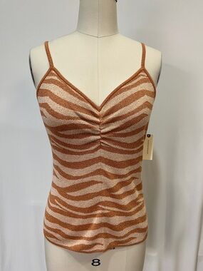 Anthropologie Rust and Cream Zebra-Stripe Knit Tank